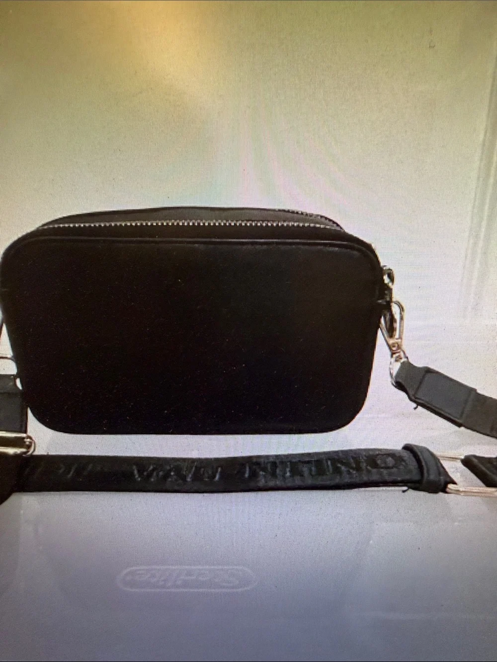 Valentino Orlandi Black Camera bag double zip with Gold V Emblem and Studs